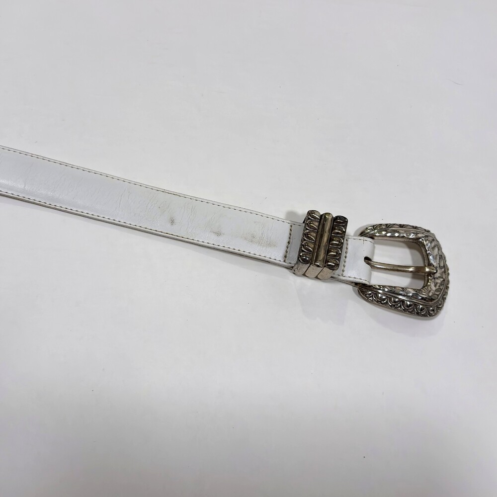 Brighton White Leather Belt Silver Buckle - Medium - Picture 2 of 6